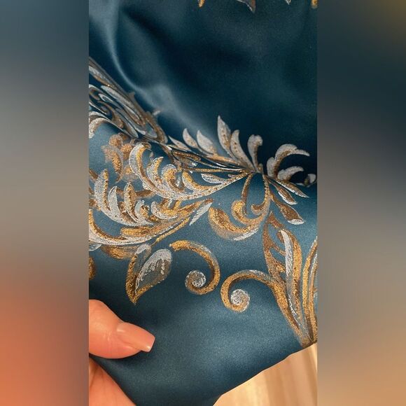 Roberto Cavalli Elegant teal  and Gold Floral mini dress, US6 - Picture 6 of 12
